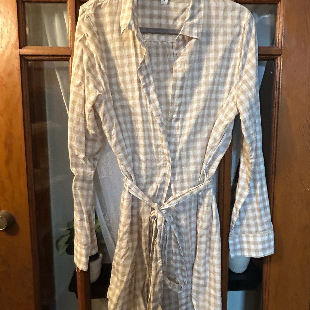 J. Crew Tan and White Plaid Shirt dress